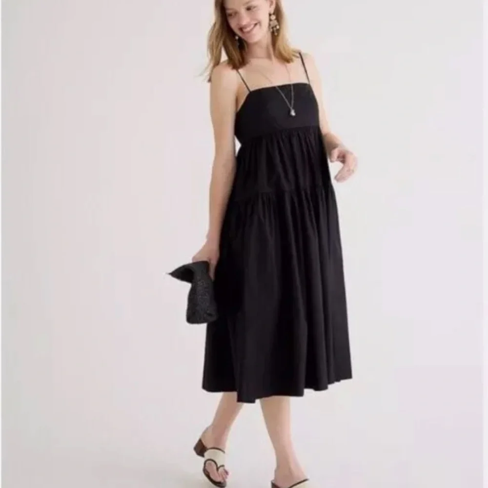 J. Crew Tie Back Tiered Cotton Poplin A line dress. - Picture 3 of 5